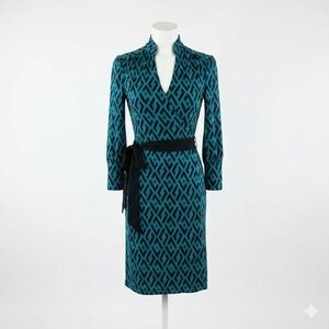 Archive Diane von Furstenberg DVF Tessa Silk Wrap Dress Y2K Geometric Link 4